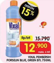 Promo Harga Vixal Pembersih Porselen Blue Extra Kuat, Green Kuat Harum 750 ml - Superindo