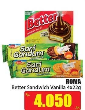 Promo Harga ROMA Better Sandwich per 4 pouch 22 gr - Hari Hari