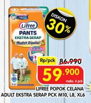 Promo Harga Lifree Popok Celana Ekstra Serap XL6, M10, L8 6 pcs - Superindo