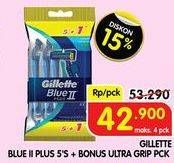 Promo Harga GILLETTE Blue II Plus Ultra Grip 5 pcs - Superindo
