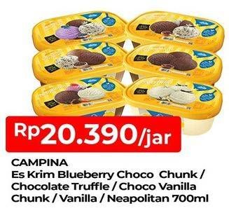 Promo Harga CAMPINA Ice Cream Blueberry Choco Chunk, Chocolate Truffle, Neapolitan, Vanilla 700 ml - TIP TOP
