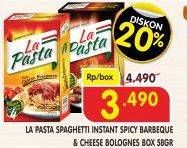 Promo Harga LA PASTA Spaghetti Instant Spicy Barbeque, Cheese Bolognese 59 gr - Superindo