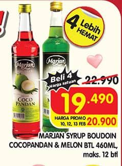 Promo Harga Marjan Syrup Boudoin Cocopandan, Melon 460 ml - Superindo