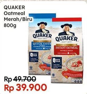Promo Harga Quaker Oatmeal Instant, Quick Cooking 800 gr - Indomaret