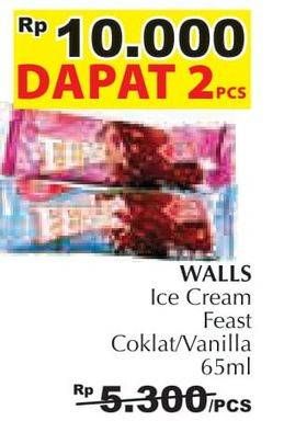 Promo Harga WALLS Feast Vanilla per 2 pcs 65 ml - Giant