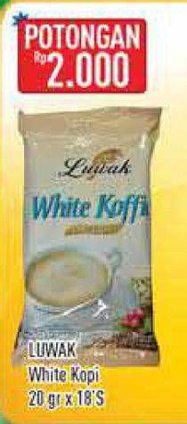 Promo Harga Luwak White Koffie per 18 sachet 20 gr - Hypermart