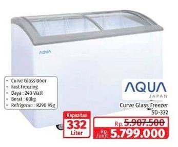 Promo Harga AQUA SD-332 | Curve Glass Freezer  332 ltr - Lotte Grosir