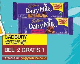 Promo Harga CADBURY Dairy Milk Cashew Nut, Fruit Nut per 2 pcs 100 gr - Yogya