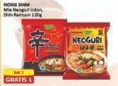 Promo Harga Nongshim Noodle Shin Ramyun Spicy Mushroom, Shin Ramyun Shrimp Flavor, Neoguri Udon 120 gr - Alfamart
