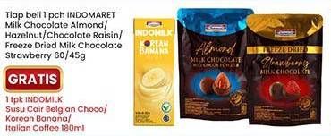 Promo Harga Indomaret Chocolate Almond Milk, Hazelnut Milk, Raisin Milk, Freeze Dried Milk Chocolate Strawberry 45 gr - Indomaret