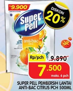 Promo Harga Super Pell Pembersih Lantai Anti Bac Citrus 500 ml - Superindo