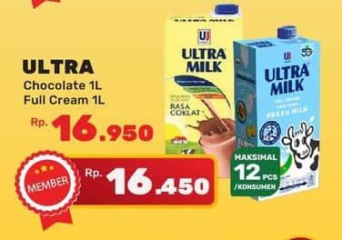 Promo Harga Ultra Milk Susu UHT Coklat, Full Cream 1000 ml - Yogya