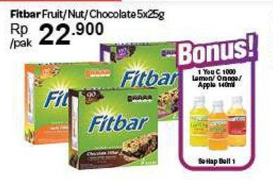 Promo Harga FITBAR Makanan Ringan Sehat Fruit, Nuts, Chocolate per 5 pcs 25 gr - Carrefour