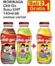 Promo Harga MORINAGA Chil Go UHT Cokelat, Melon Madu, Pisang 140 ml - Indomaret