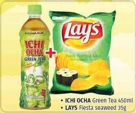 Promo Harga Paket Hemat: Ichi Ocha Green Tea 450ml + Lays Fiesta Seawees 35gr  - Lotte Grosir