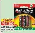 Promo Harga ABC Battery Alkaline LR03/AAA 4 pcs - Alfamart