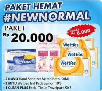 Promo Harga NUVO Hand Sanitizer/MITU Wetties/CLEAN PLUS Tissue Soft Pack  - Giant