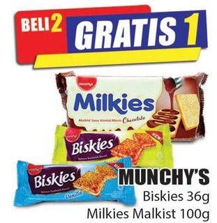 Promo Harga MUNCHY'S Biskies 36g Milkies Malkist 100g  - Hari Hari