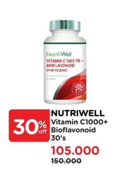 Promo Harga Nutriwell Vitamin C 1000 TR + Bioflavonoid (Time Release) 30 pcs - Watsons