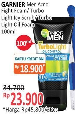 Promo Harga GARNIER Men Acne FIght Foam/ Turbo Light Icy Scrub/ Turbo Light Oil Foam 100ml  - Alfamidi