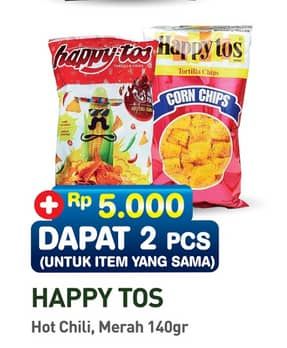 Promo Harga Happy Tos Tortilla Chips Hot Chili, Merah 140 gr - Hypermart