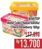Promo Harga BISKITOP Wafer Cube Cheese, Vanilla Milk, Chocolate, Strawberry 180 gr - Hypermart