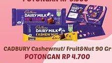 Promo Harga CADBURY Dairy Milk Cashew Nut, Fruit Nut 90 gr - Hypermart