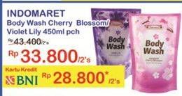 Promo Harga INDOMARET Body Wash Cherry Blossom, Violet Lily per 2 pouch 450 ml - Indomaret