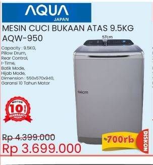 Promo Harga AQUA Mesin Cuci Top Load AQW-950R  - Courts
