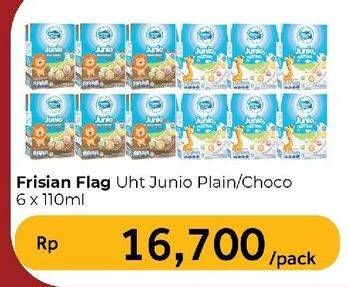 Promo Harga Frisian Flag Susu UHT Junio Plain, Chocolate 110 ml - Carrefour