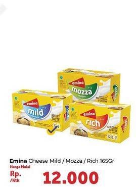 Promo Harga EMINA Cheddar Cheese Mild, Mozza, Rich 165 gr - Carrefour