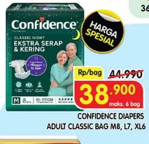 Promo Harga Confidence Adult Classic Night Ekstra Serap & Kering L7, M8, XL6 6 pcs - Superindo