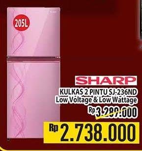 Promo Harga SHARP SJ-236ND FW | Small 2 Door Refrigerator  - Hypermart