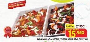 Promo Harga Daging Sapi Matang Lada Hitam, Teriyaki, Tumis Saus BBQ per 100 gr - Superindo