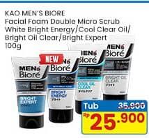 Promo Harga Biore Mens Facial Foam Double Scrub White Energy, Double Scrub Cool Oil Clear, Bright Oil Clear, Bright Expert 100 gr - Indomaret