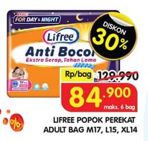 Promo Harga Lifree Popok Perekat Menyerap dan Kering L15, M17, XL14 14 pcs - Superindo