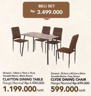 Promo Harga Clayton Dining Table/Clyde Dining Chair  - Carrefour