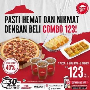 Promo Harga COMBO 123 (1 Pizza + 2 Side Dish + 3 Drinks)  - Pizza Hut