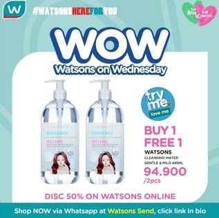 Promo Harga WATSONS Cleansing Water Gentle Mild per 2 botol 485 ml - Watsons