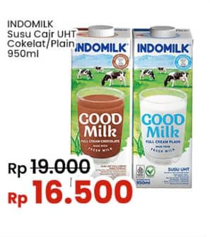 Promo Harga Indomilk Susu UHT Cokelat, Full Cream Plain 950 ml - Indomaret