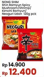 Promo Harga Nongshim Noodle Shin Ramyun Spicy Mushroom, Shin Ramyun Shrimp Flavor, Kimchi Ramyun, Neoguri Udon 120 gr - Indomaret