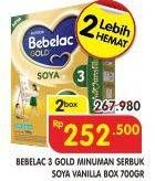Promo Harga BEBELAC 3 Gold Soya Susu Pertumbuhan Vanila per 2 box 700 gr - Superindo