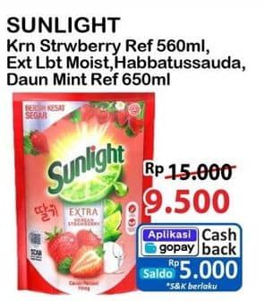 Promo Harga Sunlight Pencuci Piring Korean Strawberry, Extra Lembut, Higienis Plus With Habbatussauda, Anti Bau With Daun Mint 560 ml - Alfamart