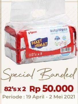 Promo Harga PIGEON Baby Wipes Anti Bacterial per 2 pouch 82 pcs - Carrefour