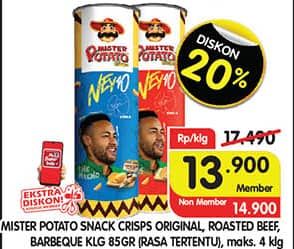 Promo Harga Mister Potato Snack Crisps Original, Roasted Beef, BBQ 80 gr - Superindo