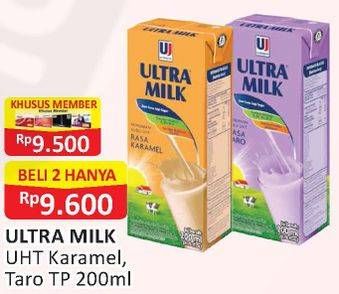 Promo Harga ULTRA MILK Susu UHT Karamel, Taro 200 ml - Alfamart