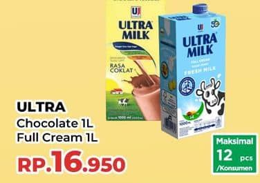 Promo Harga Ultra Milk Susu UHT Coklat, Full Cream 1000 ml - Yogya