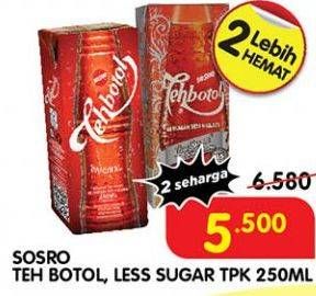 Promo Harga SOSRO Teh Botol Less Sugar, Original 250 ml - Superindo