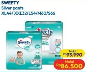 Promo Harga Sweety Silver Pants XL44, XXL32, L54, M60, S66 32 pcs - Hypermart