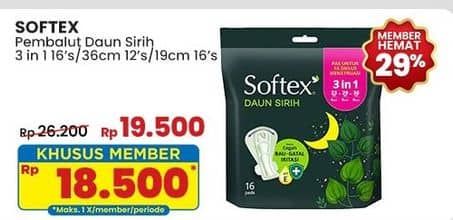 Promo Harga Softex Daun Sirih 3 In 1, 36cm, 29cm 12 pcs - Indomaret